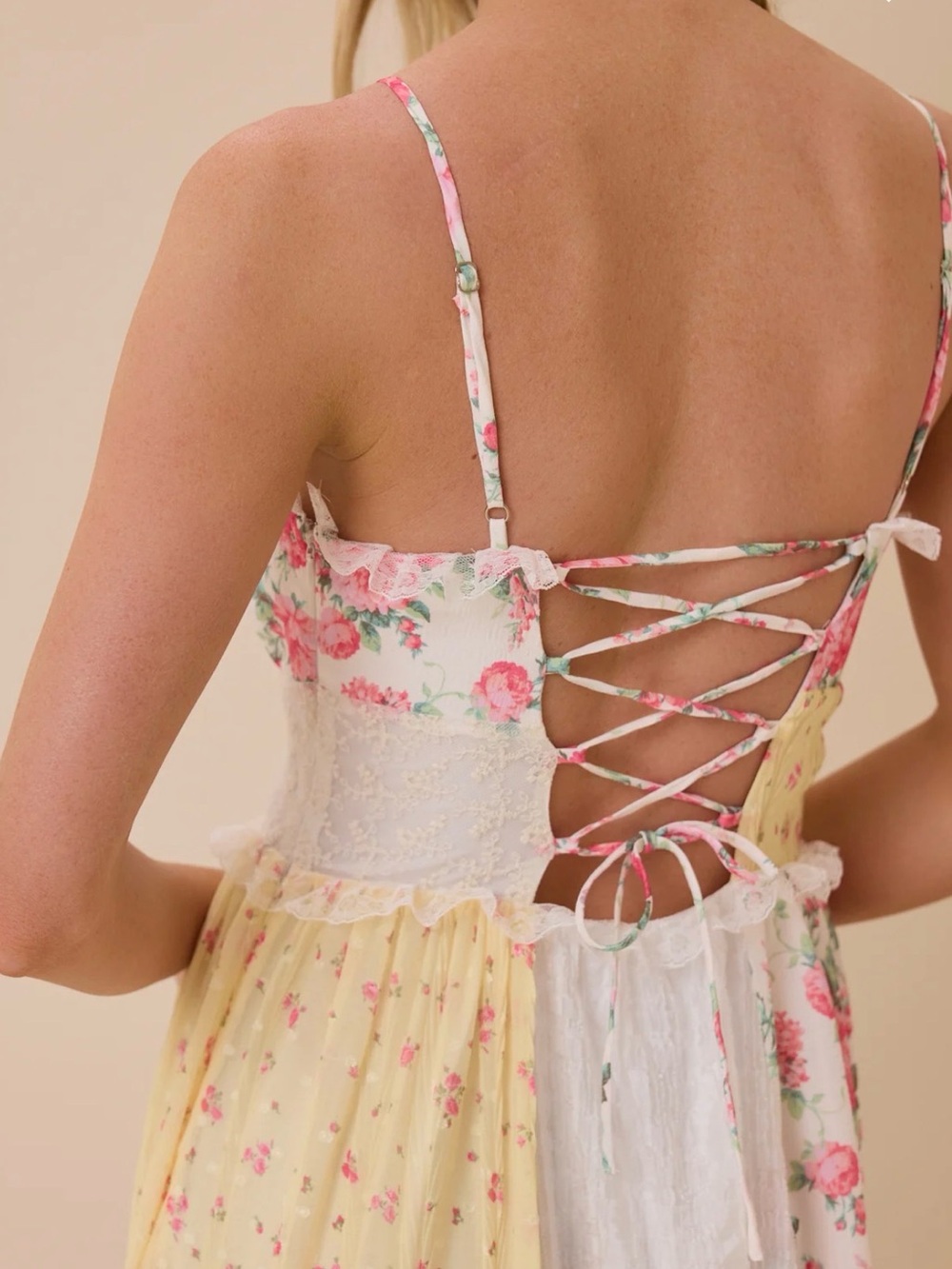 Altar'd State Pink, Yellow & White Patchwork Maxi Dress - Picture 2 of 6